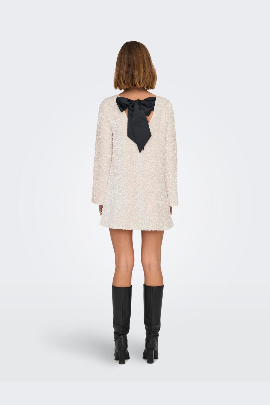 Only - Onlanika Sequins Ls Bow Dress - 4732633 Whitecap Gray Black Bow