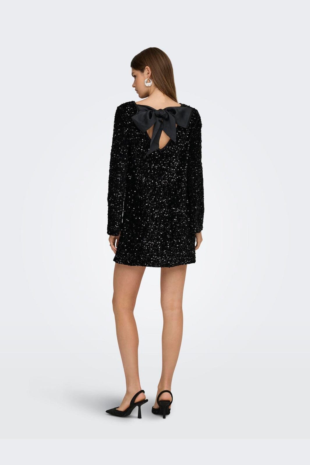 Only - Onlanika Sequins Ls Bow Dress - 4930221 Black Black Sequins