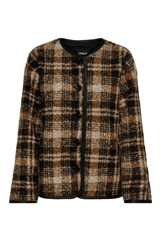 Only - Onlanni Boucle Jacket Cc - 5008376 Toasted Coconut Black / White Checks