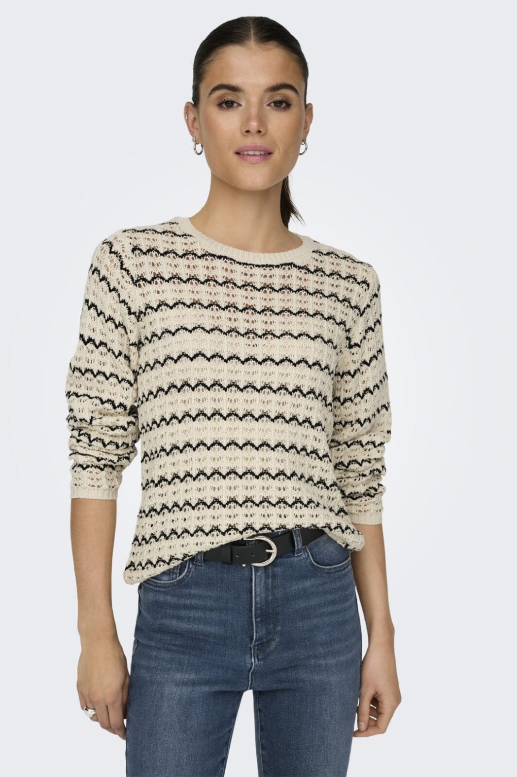 Only - Onlasa Ls Structure O-Neck Knt - 4509145 Birch Black