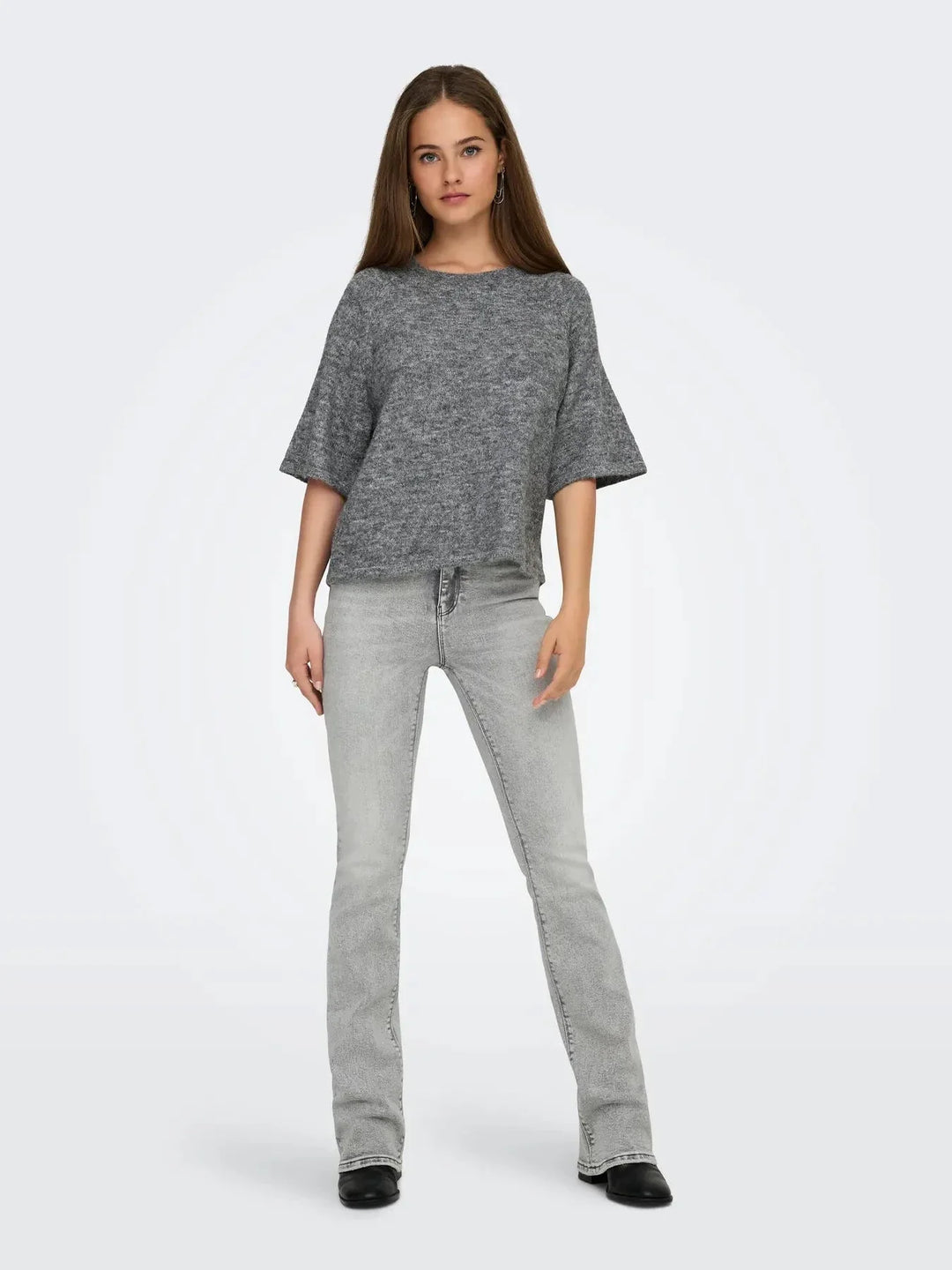 Only - Onlazu 2/4 Raglan O-Neck Knt - 4895121 Dark Grey Melange Strikbluser 