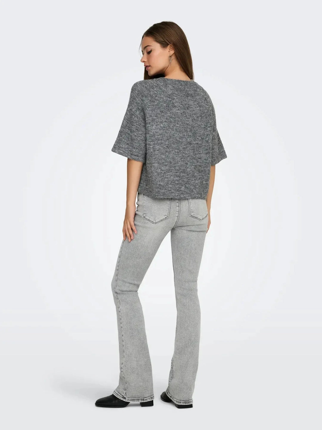 Only - Onlazu 2/4 Raglan O-Neck Knt - 4895121 Dark Grey Melange Strikbluser 