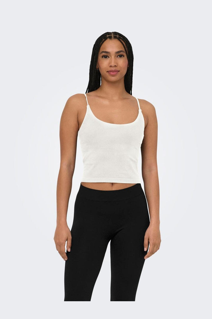 Only - Onlbella Seamless V-Neck Crop Top Acc - 5096416 Cloud Dancer