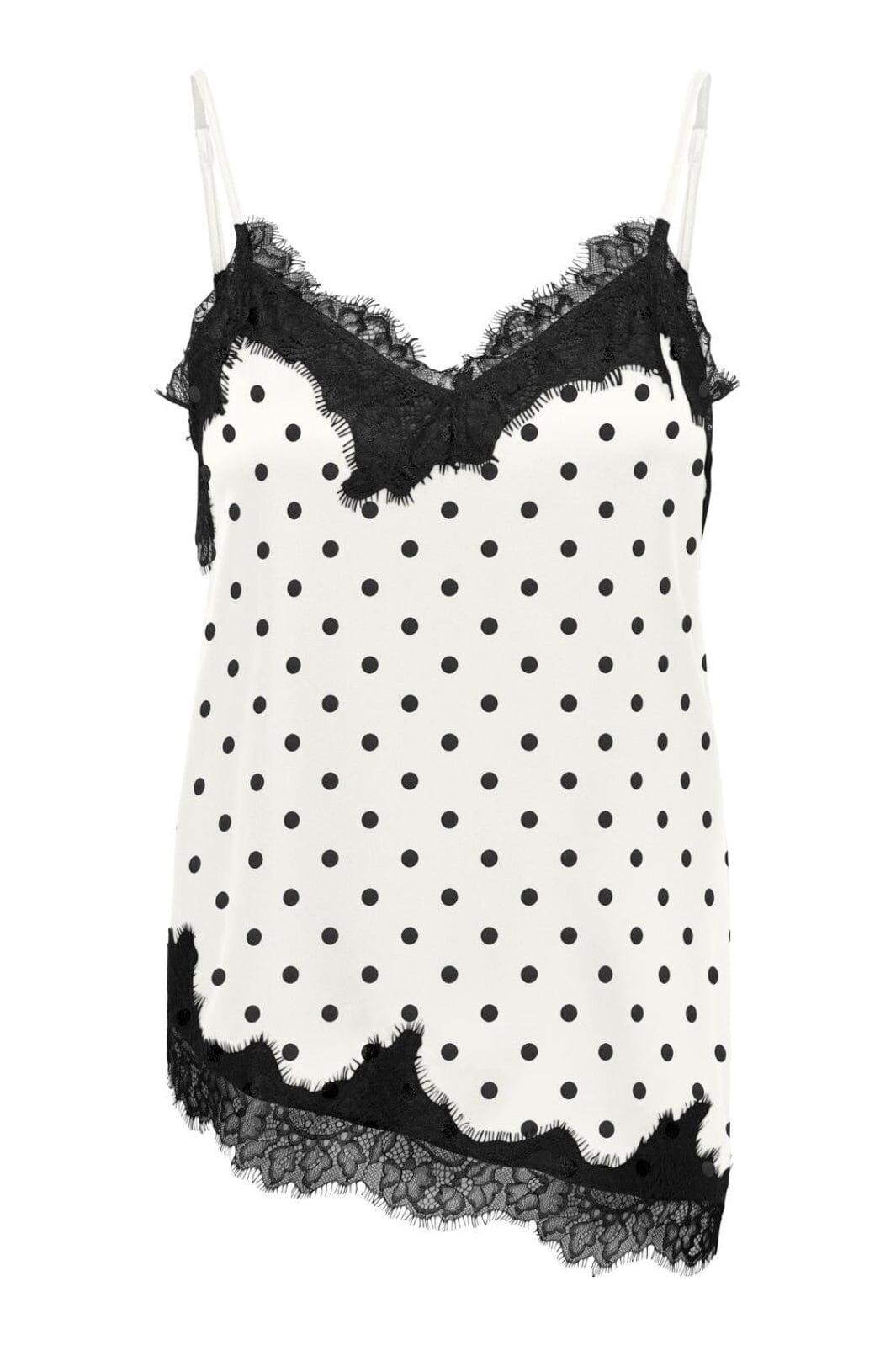 Only - Onlbella Strap Satin Lace Top - 5126121 Cloud Dancer Black Dot And Black Lace Toppe 