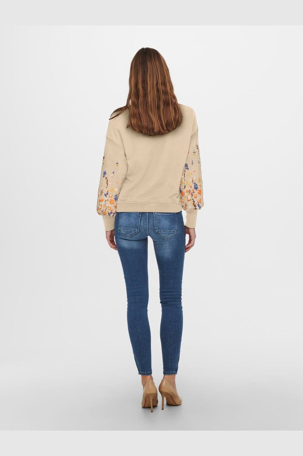 Only - Onlbrooke L/S O-Neck Flower Swt - 4578016 Pale Khaki Sleeve Flower
