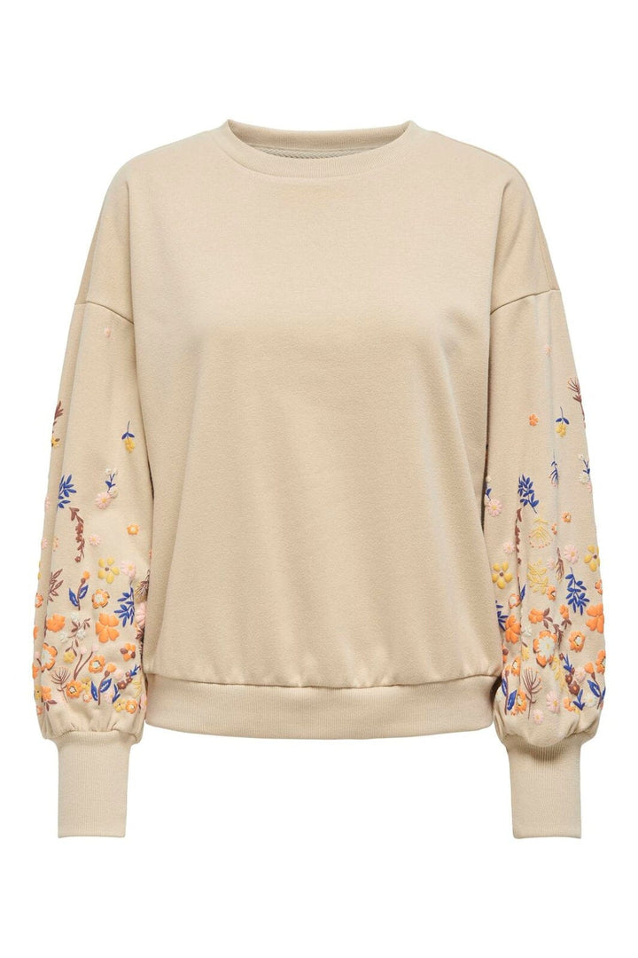 Only - Onlbrooke L/S O-Neck Flower Swt - 4578016 Pale Khaki Sleeve Flower