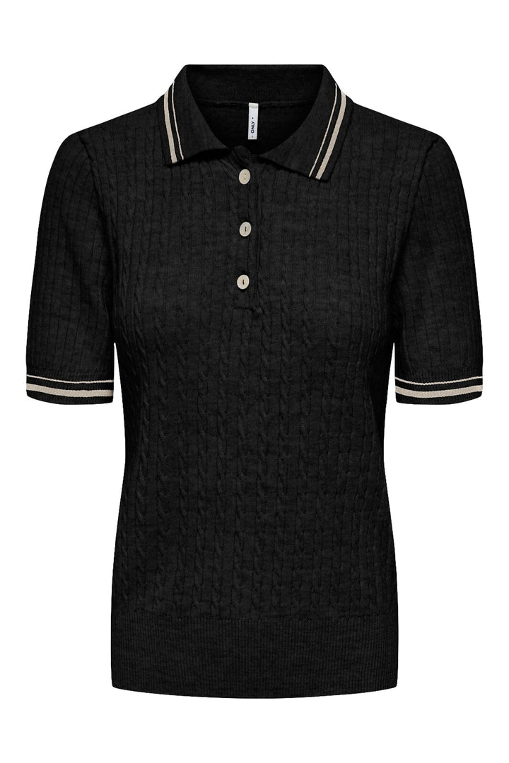 Only - Onlcanton Ss Polo Pull Knt - 4931897 Black Birch Melange/Fmop Button Skjorter 