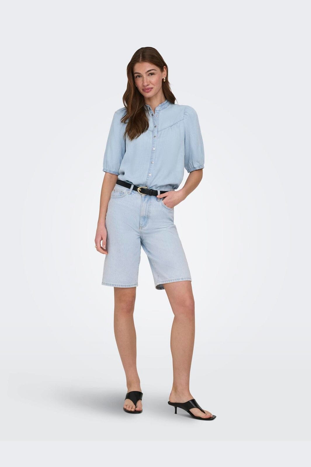 Only - Onlcharis Life 2/4 Frill Shirt Cc - 4977041 Light Blue Denim