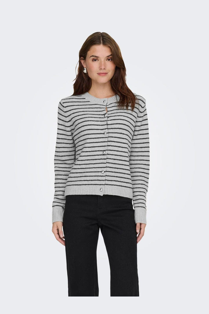 Only - Onlchester Life Ls Stripe Cardi Cc Knt - 4959097 Light Grey Melange Black/Silver Button