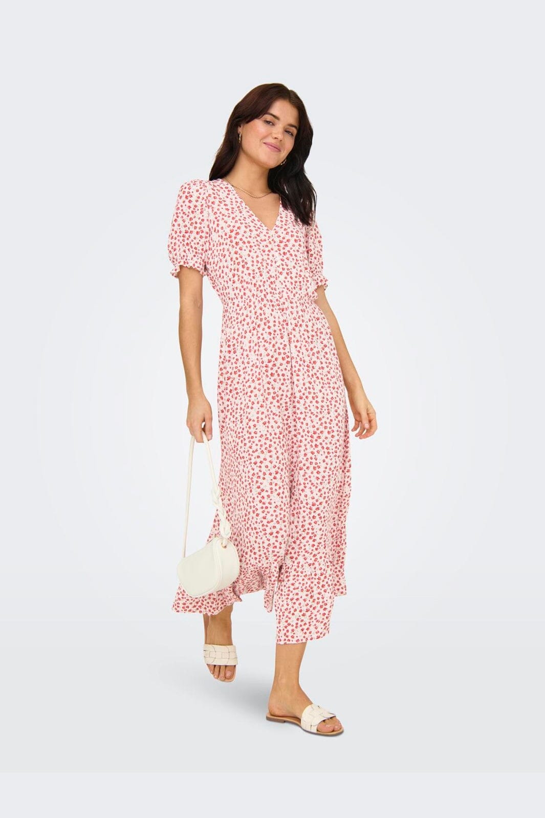 Only - Onlchianti S/S Long Dress - 4792683 Cloud Dancer Red Lucy Flower