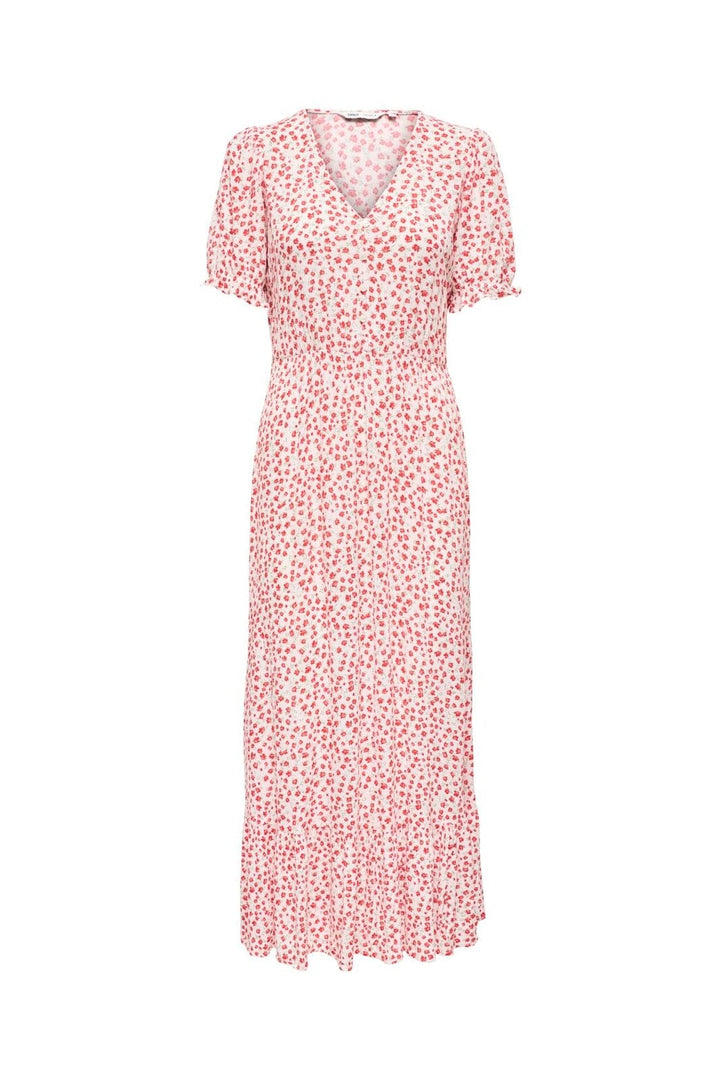 Only - Onlchianti S/S Long Dress - 4792683 Cloud Dancer Red Lucy Flower