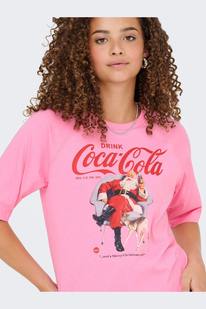 Only - Onlcoca Cola Xmas Life S/S Top - 4837323 Sachet Pink Santa And Deer