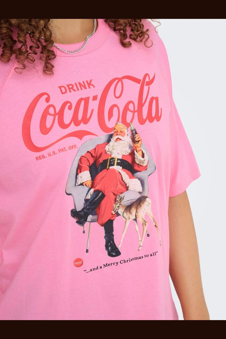 Only - Onlcoca Cola Xmas Life S/S Top - 4837323 Sachet Pink Santa And Deer