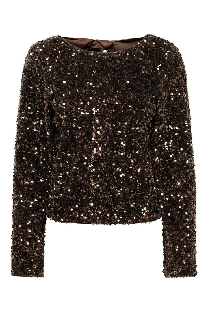 Only - Onlconfidence L/S Sequin Bow Top - 5128065 Chocolate Torte Dtm Sequin + Dtm Bow