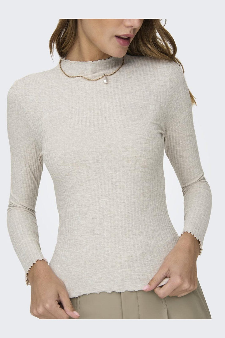 Only - Onlemma L/S High Neck Top - 3996013 Pumice Stone Melange
