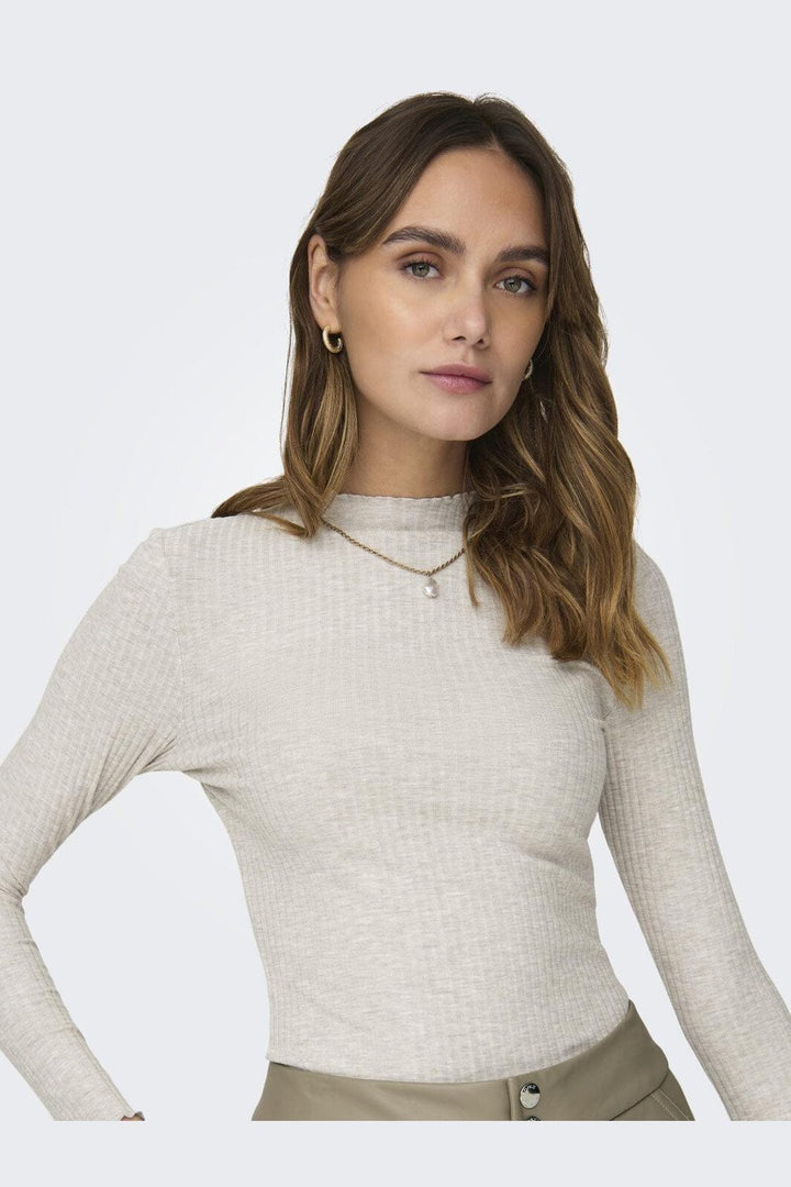 Only - Onlemma L/S High Neck Top - 3996013 Pumice Stone Melange