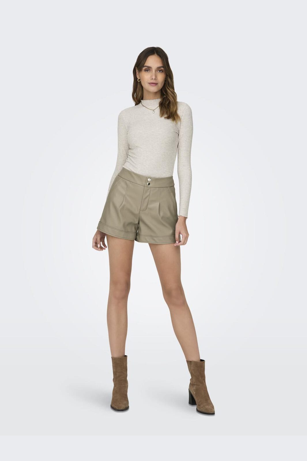 Only - Onlemma L/S High Neck Top - 3996013 Pumice Stone Melange