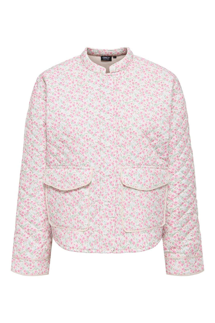 Only - Onlhallie Quilted Jacket - 4983148 Cloud Dancer Pink Ditsy
