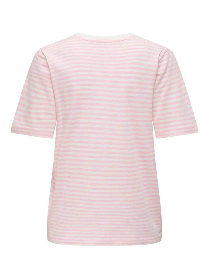 Only - Onlhappy Life S/S Emb Top - 5030048 Cloud Dancer Romance Rose + Cherry T-shirts 