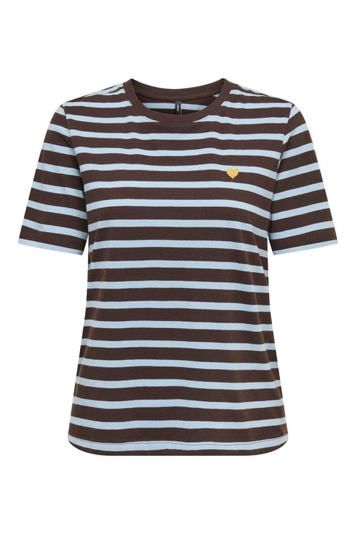 Only - Onlhappy S/S Emb Top - 5204484 Coffee Bean Chambray Blue (Liv) - Brown Emb Heart