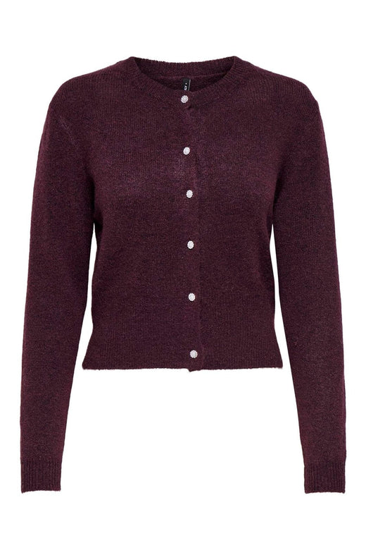 Only - Onlhavanna Ls Button Cardigan Knt - 4927893 Winetasting Melange/Bling Button