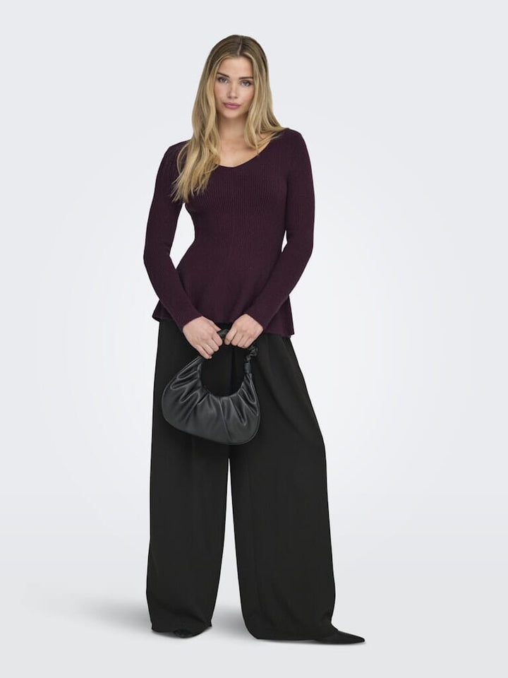 Only - Onlibi Life Ls V-Neck Rib Peplum Cc Knt - 5021071 Port Royale Strikbluser 