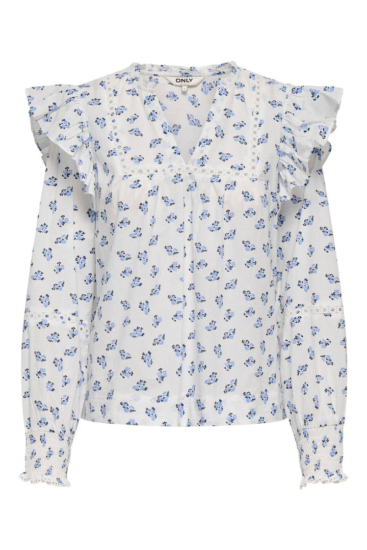 Only - Onlidris Ls Frill Tape Top - 4958053 Cashmere Blue Mini Floral