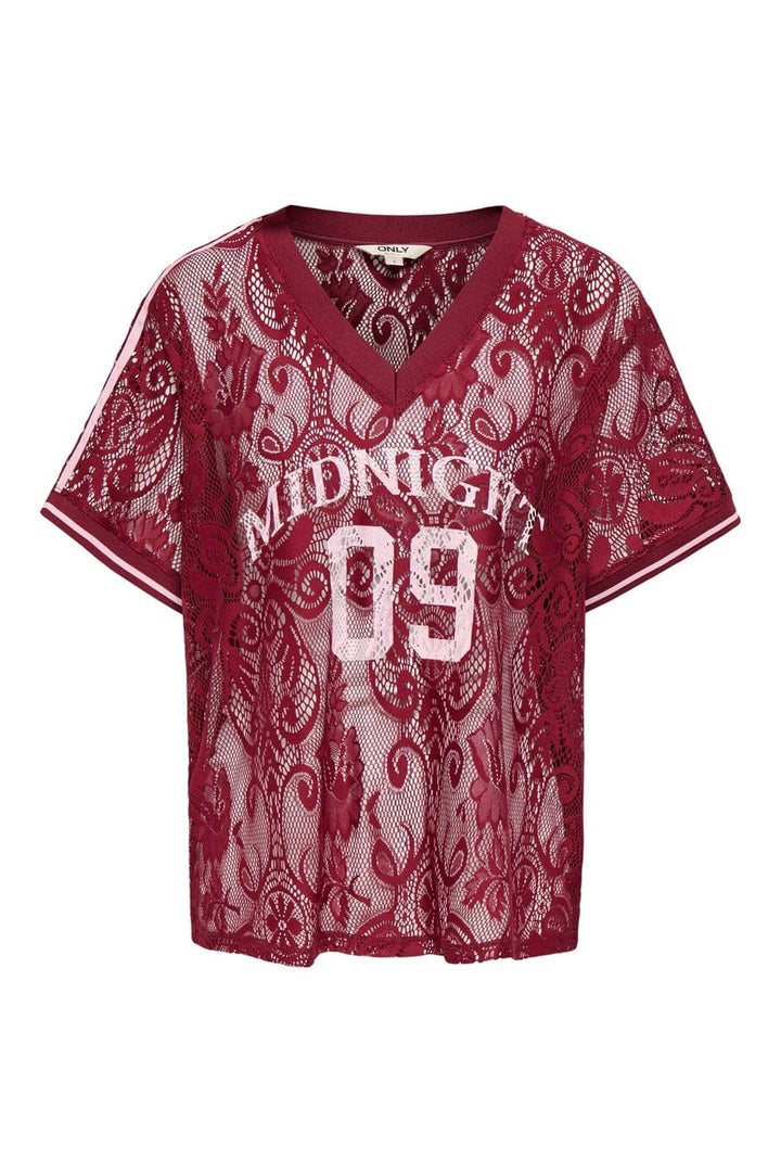 Only - Onljules S/S V-Neck Lace Top - 5130260 Tibetan Red Pale Lilac
