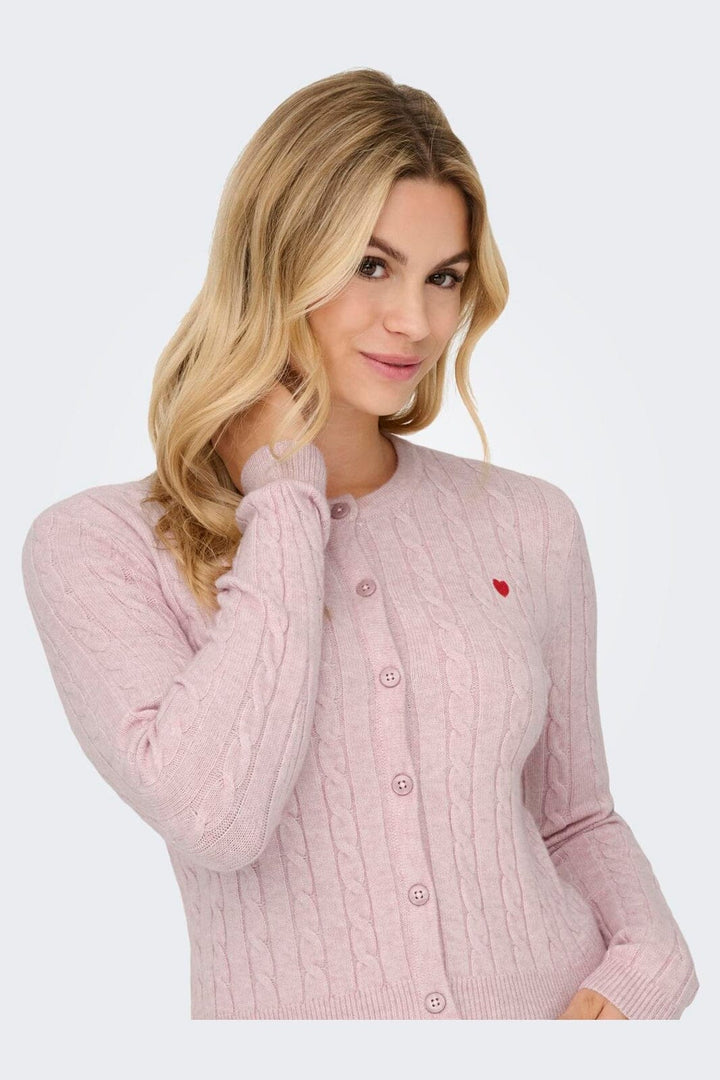 Only - Onlkatia Ls Cable Button Cardigan Cc Knt - 4947409 Burnished Lilac Mel/True Red Heart Emb/Dtm Button
