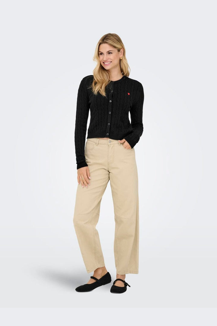 Only - Onlkatia Ls Cable Button Cardigan Cc Knt - 4959313 Black True Red Heart Emb/Dtm Button