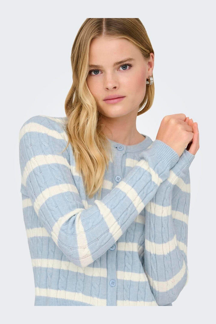 Only - Onlkatia Ls Cable Button Cardigan Cc Knt - 4959317 Cashmere Blue Melange/Babys Breath/Dtm Button