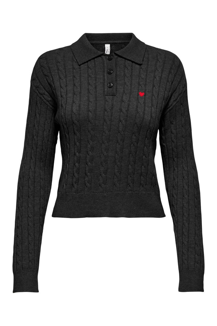 Only - Onlkatia Ls Cable Polo Cc Knt - 4959337 Black True Red Heart Emb/Dtm Button