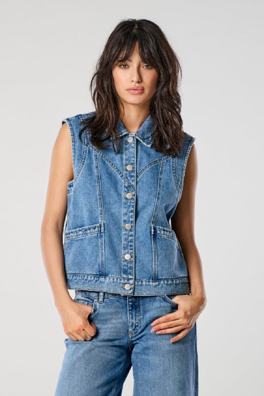 Only - Onlkennedy Sl Waistcoat - 4072086 Medium Blue Denim Veste 