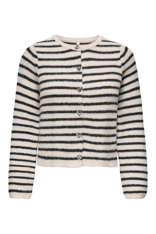 Only - Onlkerry Ls Button Cardigan Cc Knt - 5059032 Birch Black/Silver Heart Button