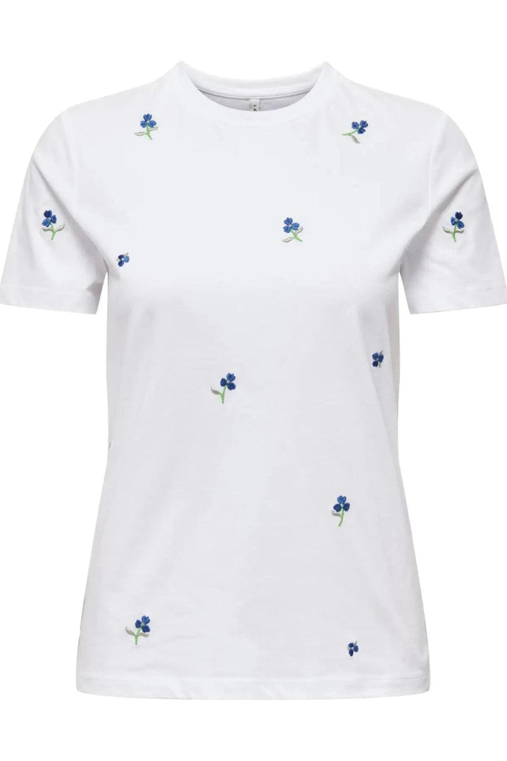 Only - Onlketty Life S/S O-Neck Top - 4947907 Bright White True Blue Flowers T-shirts 