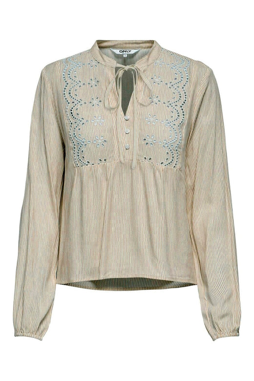 Only - Onllennyo Ls Embroid V-Neck Top - 5014007 Sunlight Bright White