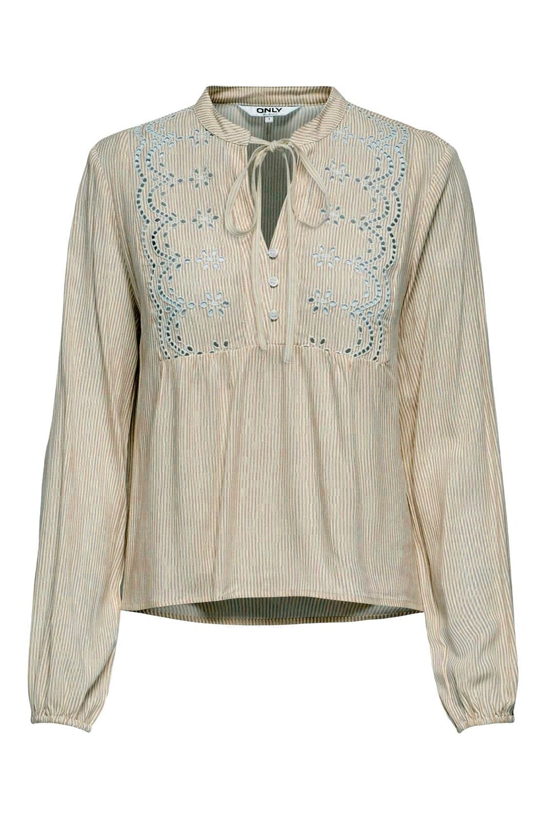 Only - Onllennyo Ls Embroid V-Neck Top - 5014007 Sunlight Bright White