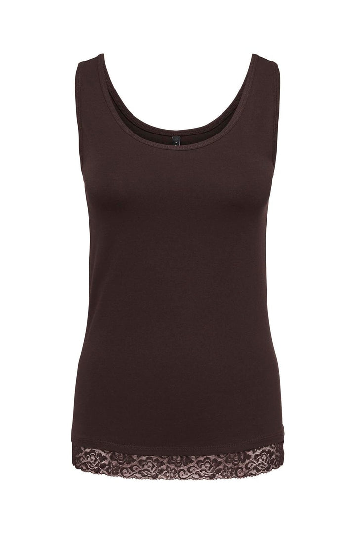Only - Onllive Love S/L Tank Top Lace Detail - 5194535 Chocolate Torte Tone In Tone Lace