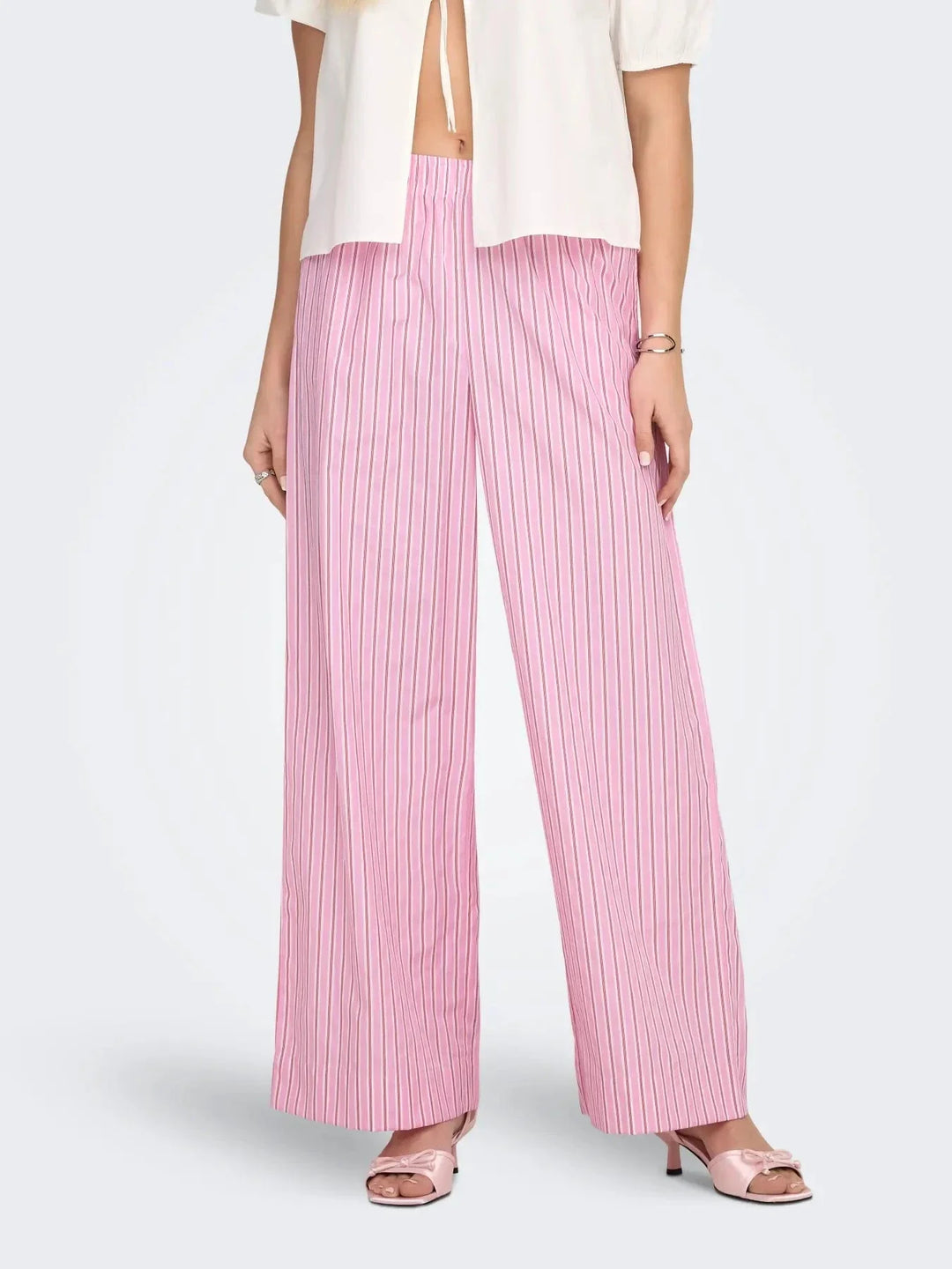 Only - Onlloris Striped Wide Pull Up Pants - 4988487 Lilac Sachet Spiced Apple Bukser 