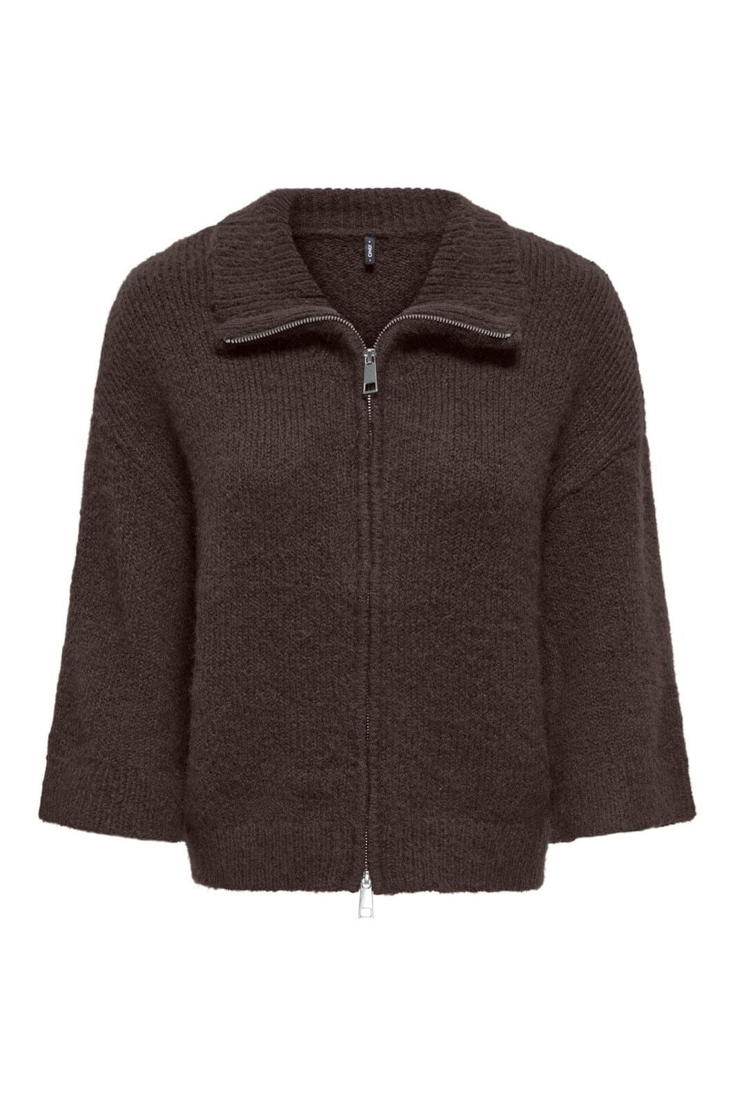 Only - Onlmaggie 3/4 Wide Zip Cardi Cc Knt - 5101036 Coffee Bean Melange/Silver Zipper