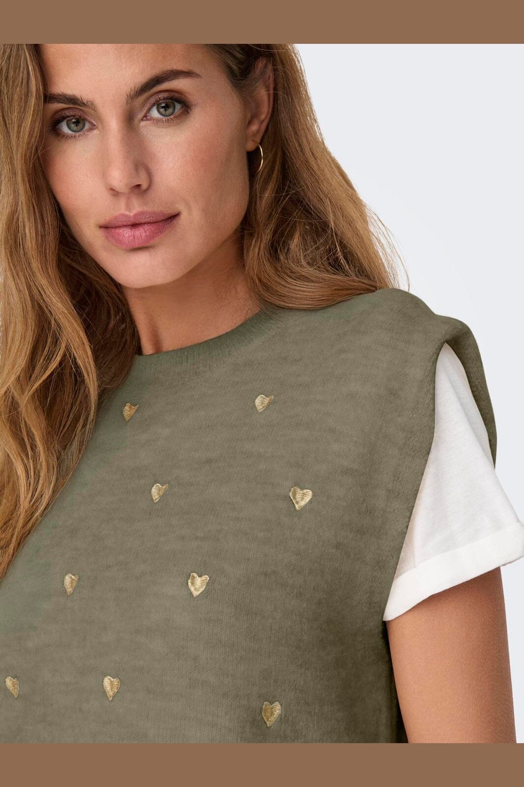 Only - Onlmelody Sl Embroidery O-Neck Knt - 4919770 Mermaid Light Gold Hearts