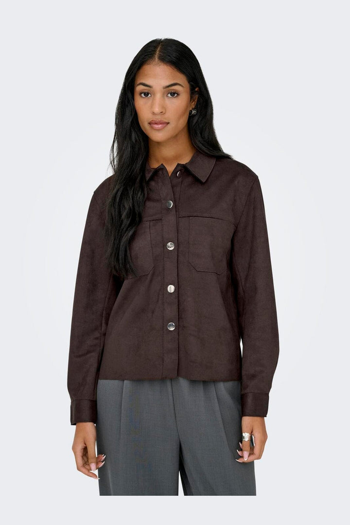 Only - Onlmira L/S Faux Suede Shirt - 4962108 Coffee Bean