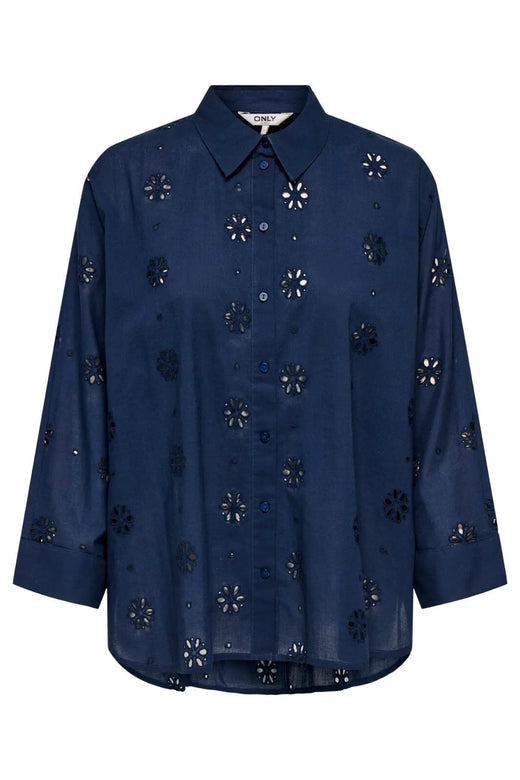 Only - Onlnew Lina Grace Ls Brod Angl Shirt - 4880066 Black Iris