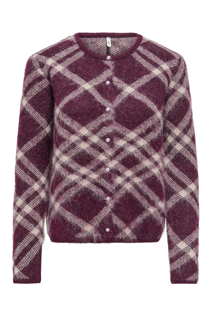 Only - Onlnoeme Ls O-Neck Cardigan Knt - 5058424 Fig Check/Oatmeal/Fmop/Mel