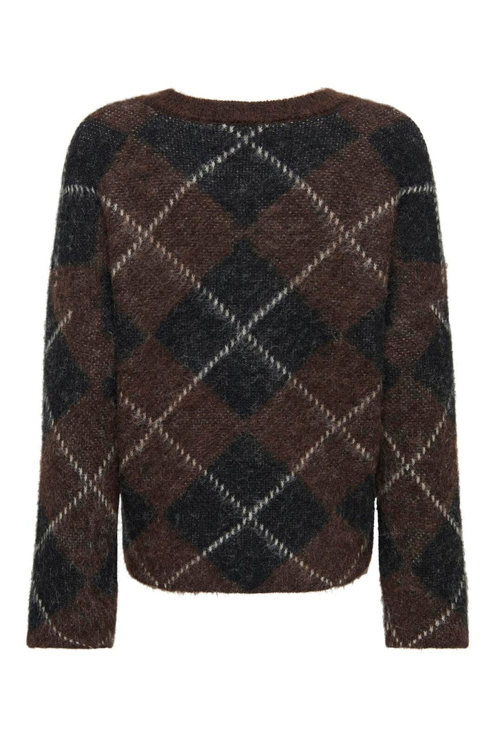 Only - Onlnoeme Ls Pattern O-Neck Knt - 5107907 Coffee Bean Big Argyle/Black/Oatmeal/Mel