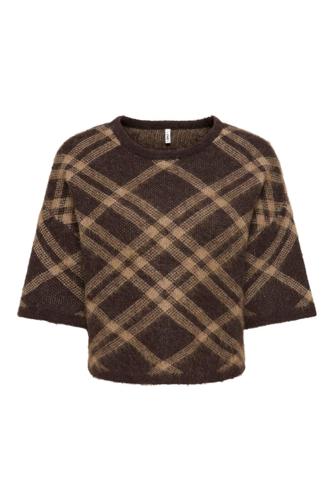 Only - Onlnoeme Ss Pattern O-Neck Knt - 5107920 Chocolate Martini Check/Coca Creme/Mel