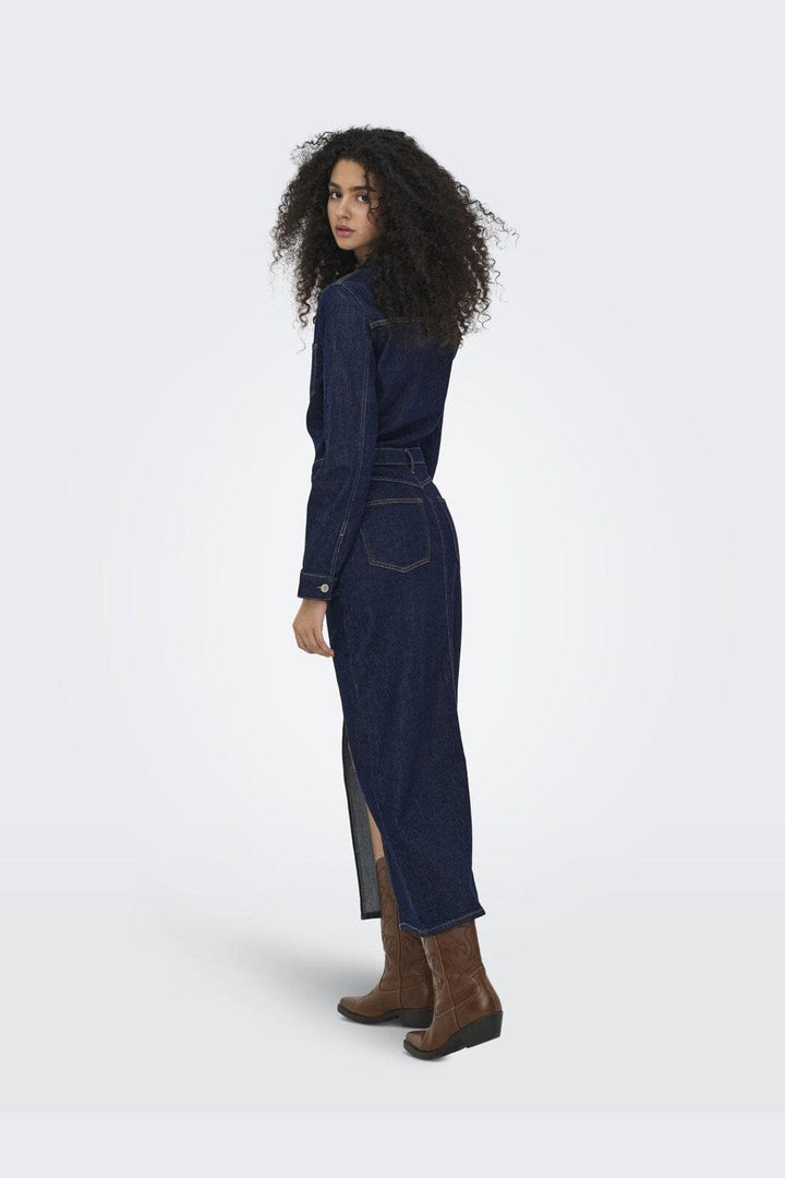Only - Onlphilly Ls Maxi Dress Azg - 4944341 Dark Blue Denim Rinsewash