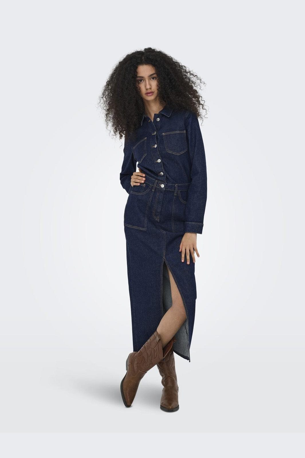 Only - Onlphilly Ls Maxi Dress Azg - 4944341 Dark Blue Denim Rinsewash