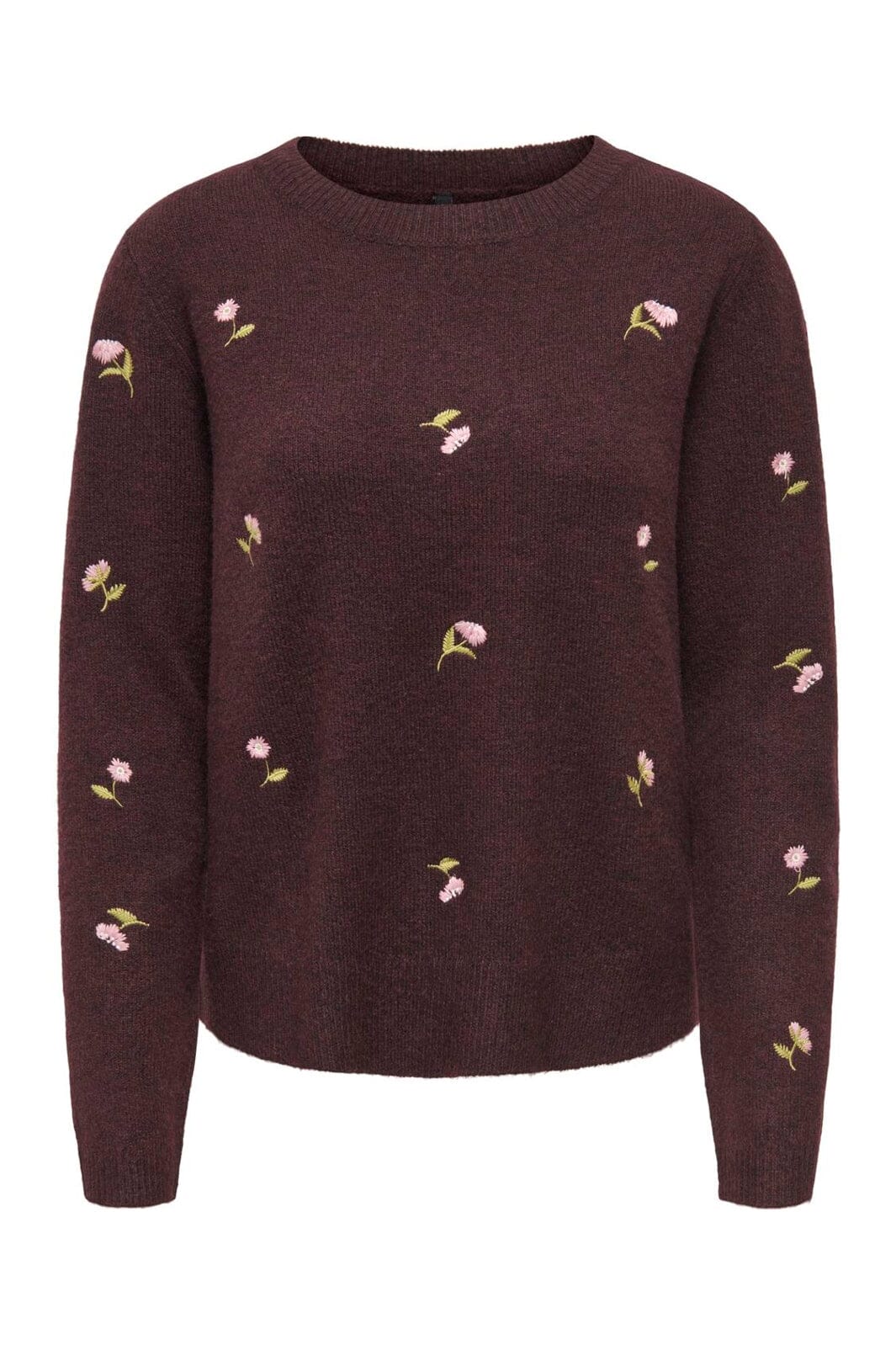 Only - Onlshine Ls Embroidery O-Neck Cc Knt - 5100611 Fudge Mel/Flower Body/Beech/Pale L/Birch