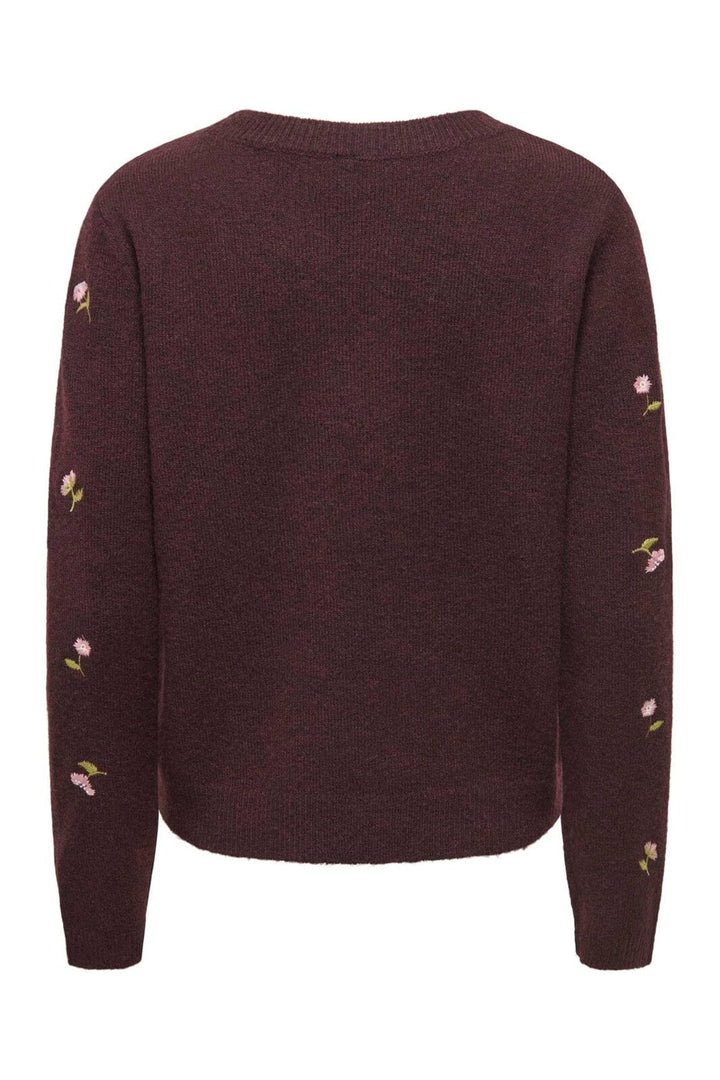 Only - Onlshine Ls Embroidery O-Neck Cc Knt - 5100611 Fudge Mel/Flower Body/Beech/Pale L/Birch